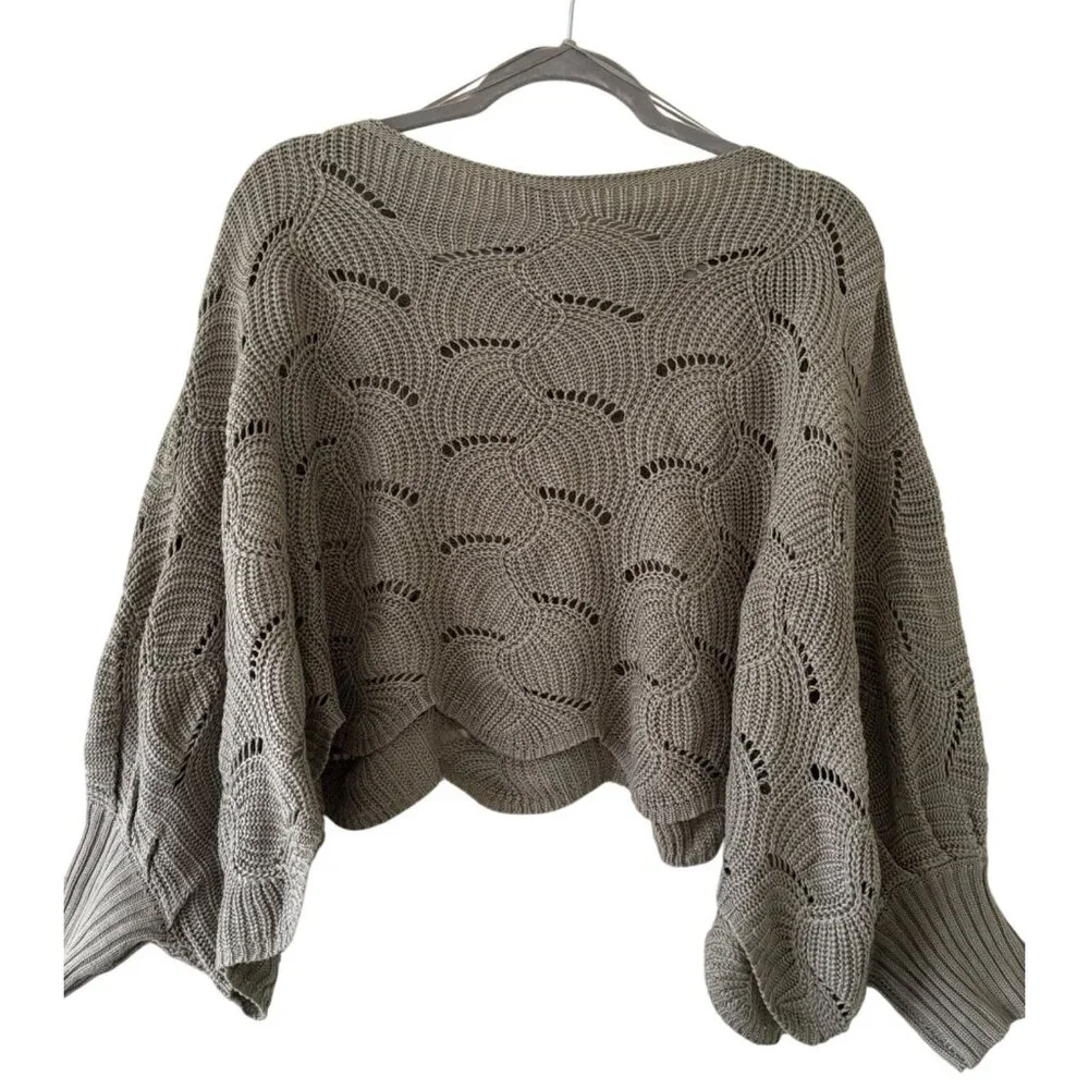 Anthropologie Moon Madison Green Scalloped Knit Flowy Sweater - Picture 2 of 13
